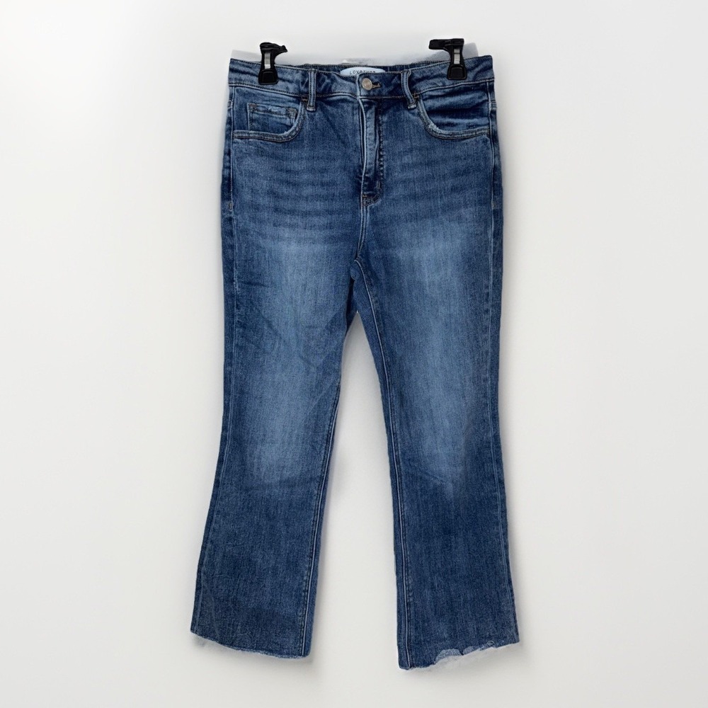 Lovervet Vervet Cropped Flare Jeans Womens 30/11 Raw Hem Stretch Blue Jeans